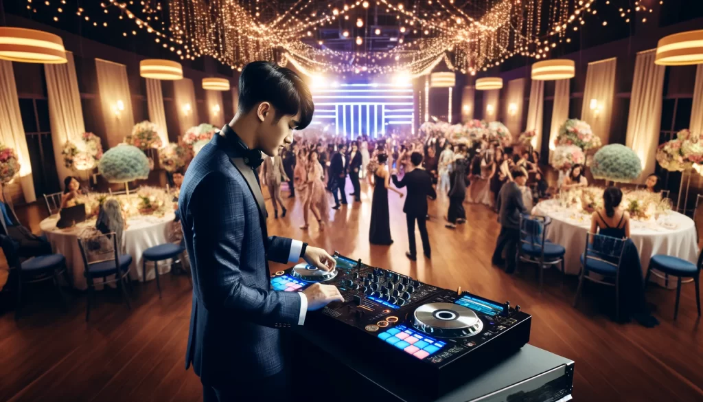 Illustration d'un DJ de mariage animant une réception.