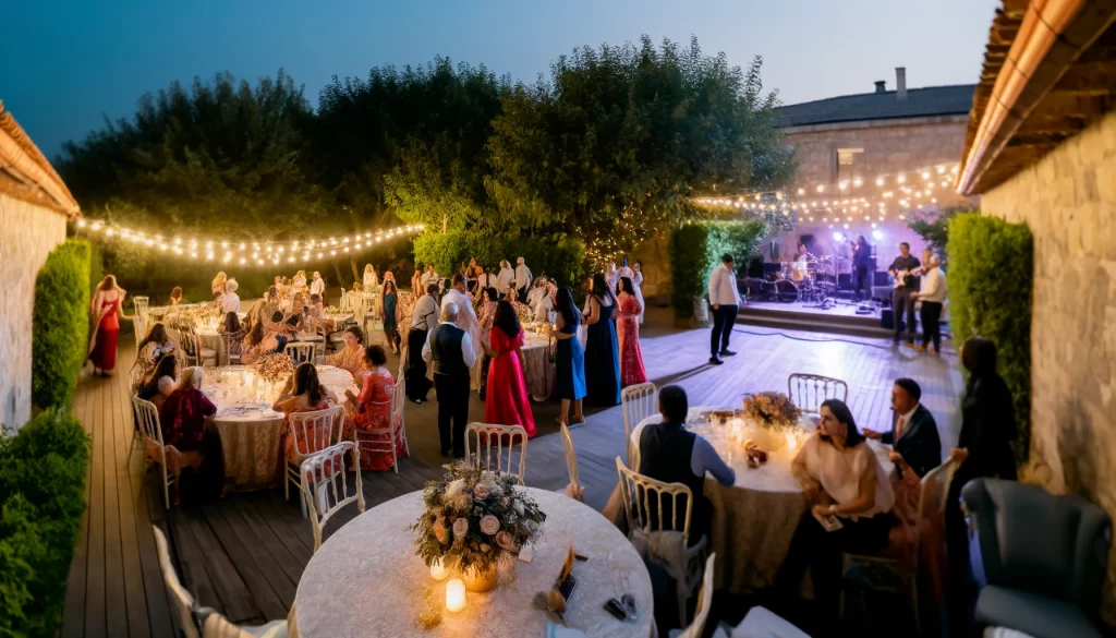 Ambiance de mariage avec des invités dansant sur la piste de danse