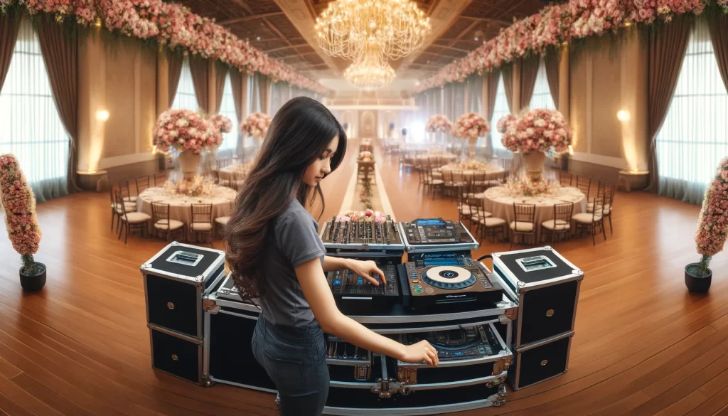 Illustration représentant la préparation d'un DJ pour animer un mariage